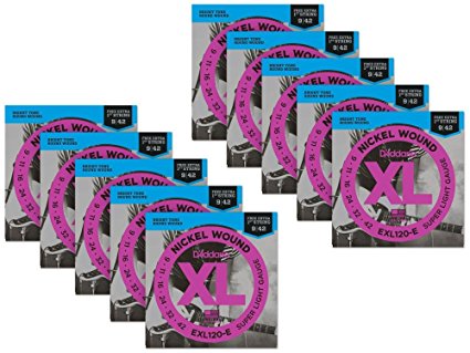 D'Addario EXL120-E Bonus Pack: Super Light Electric Guitar Strings 10 Pack with 10 Bonus High E Strings (9-42)