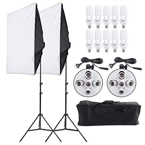 Andoer 2000W Photography Studio Lighting Kit, Photography Continuous Softbox Lighting Kit 5500K Professional Light System with 10pcs Bulbs 2pcs 5in1 Socket for Filming Model Portraits Advertising