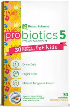 Naturo Sciences, Childrens Chewable Probiotic, Kids Digestive Immune Defense Probiotics, Nitrogen Filled Blister Packs for Best Product Freshness, 30 Once Daily Sugar Free Natural Tangerine Favor