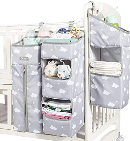Orzbow 3-in-1 Hanging Diaper Organization Storage for Baby Essentials | Nursery Organizer and Baby Diaper Caddy | Hang on Crib, Changing Table or Wall (Gray)
