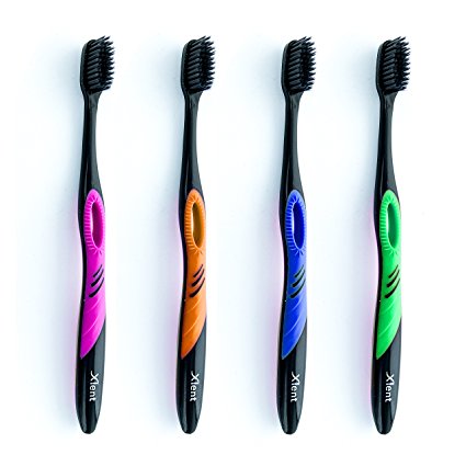 Activated Charcoal Bristle Toothbrush - Xtreme (Extreme) Soft, Ultrafine, Tapered bristles, Compact Head & Slim Design - (4 Count)