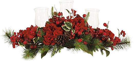 Nearly Natural 4659 Hydrangea Holiday Candleabrum, Red/Green