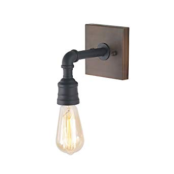 LNC 1 Water Pipe Black Bath Wall Lamp Industrial Sconces Bathroom Vanity Lighting Fixtures, A03374