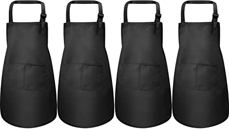 Yaomiao 4 Pieces Kids Apron with Pocket Children Adjustable Chef Apron for Cooking Baking Painting (Black M for 7-13 Age)