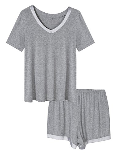 HiMiss Women Pajamas V-Neck Short SleeveTop with Pants Set