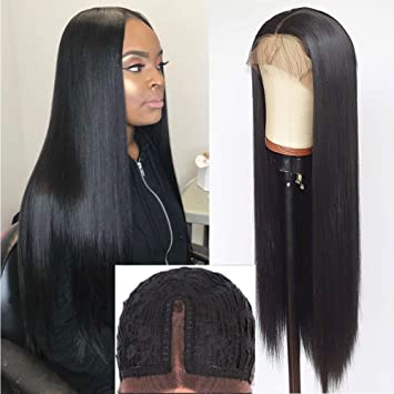 Waterfall Long Straight Synthetic Lace Front Wigs Heat Resistant Black Wig Natural Hair Wig For Women