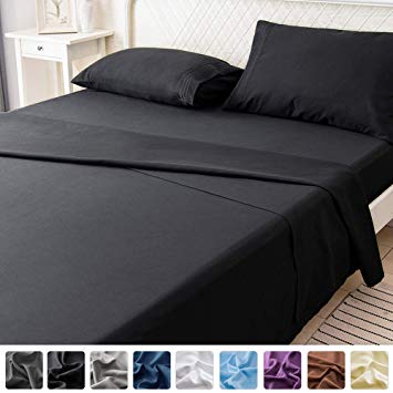 LIANLAM Twin Bed Sheets Set - Super Soft Brushed Microfiber 1800 Thread Count - Breathable Luxury Egyptian Sheets 16-Inch Deep Pocket - Wrinkle and Hypoallergenic-3 Piece(Twin, Black)