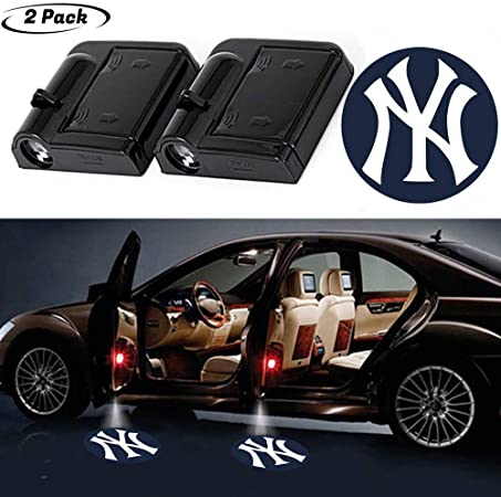 2Pcs Wireless Yankee Logo Car Door LED Projector Light, Car Courtesy Welcome Logo Shadow Ghost Light, Laser Emblem Logo Lamps for Yankees Fans