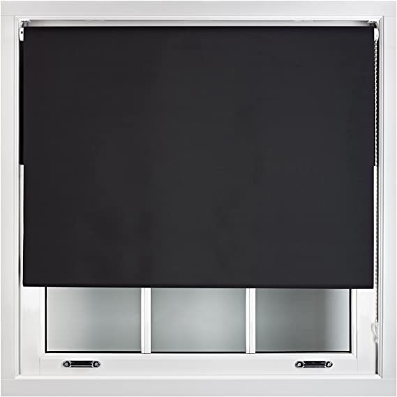 FURNISHED 100% Blackout Roller Blinds - Made to Measure Metal Fittings Included - Black, 240cm x 165cm