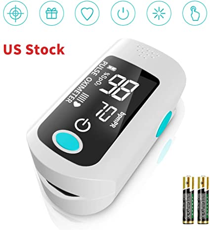 Fingertip Oximeter Blood Measure Oxygen Saturation Monitor with Batteries and lanyard, Pulse PR Heart Rate Monitors and Spo2 Reading Oxygen Meter with Finger Plethysmograph and Perfusion Indicator