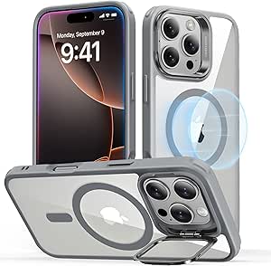 ESR for iPhone 16 Pro Case, Compatible with MagSafe, Military-Grade Protective Case, Built-in Stash Stand iPhone Case, Scratch-Resistant Back Cover, Classic Series, Clear Grey