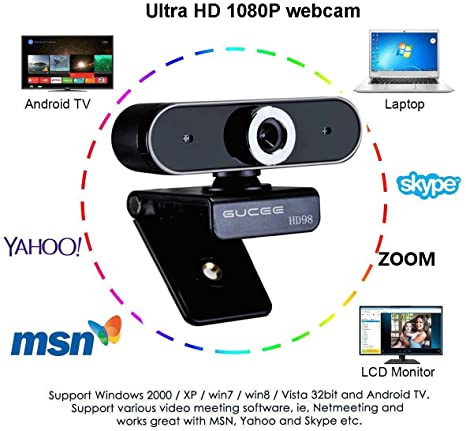 1080P Webcam HD PC Desktop Camera with Absorption, Microphone MIC for Skype for Android TV,30fps Rotatable Computer Camera USB Laptop Web Cam