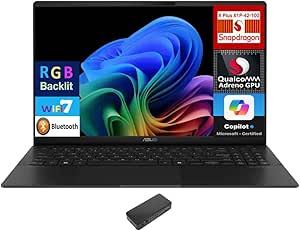 ASUS Vivobook S 15 AI Powered Laptop 15.6" AMOLED 3K UHD Display (Qualcomm Snapdragon X Plus X1P-42-100, 16GB LPDDR5X, 2TB PCIe SSD, Qualcomm Adreno GPU, RGB KB, WiFi 7, Win 11 Home) w/USB-C Dock