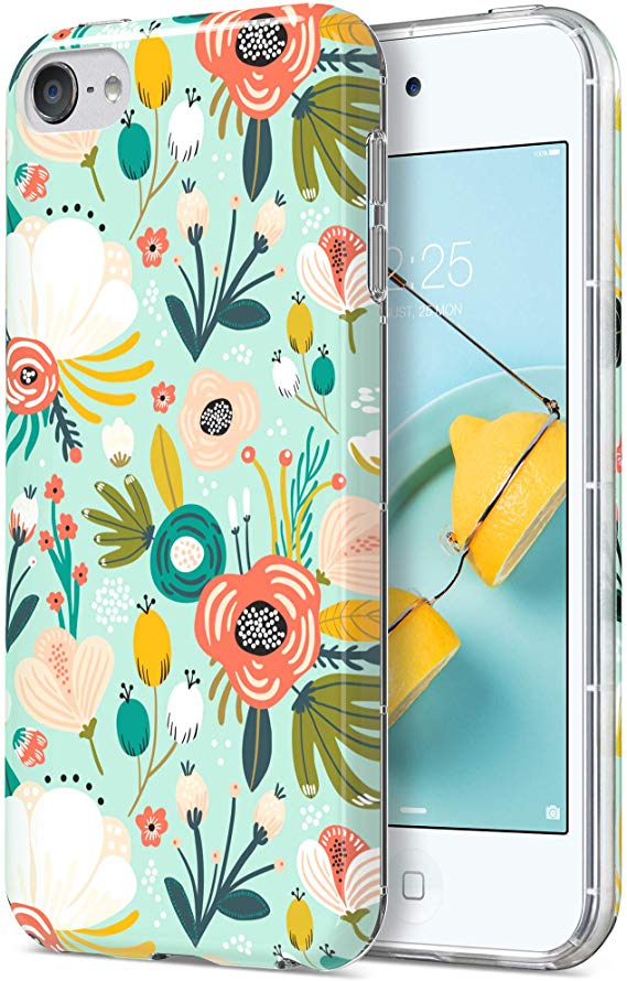 ULAK iPod Touch 7 Case, iPod Touch 6 Case, Slim Fit Anti-Scratch Flexible Soft TPU Bumper Hybrid Shockproof Protective Cover for Apple itouch 7th/6th/5th Generation, Mint Floral