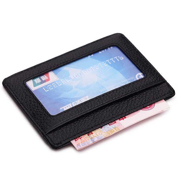 MEKU Handmade Genuine Leather Unisex Slim Card Case Super Thin Fashion Card Holder With ID Card Window