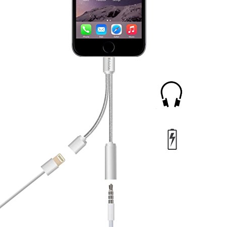 2 in 1 Lightning to 3.5 mm Audio Adapter for iPhone 7,Wafalodata Lightning to Aux Headphone Nylon Cable Splitter with 2A Fast Charging for iPhone 7 7Plus (No Music Control and Phone Calling)