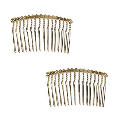 22K Gold Plated Metal Fancy Hair Combs - Fun Craft Beading Project 2 1/2 Inches (2)