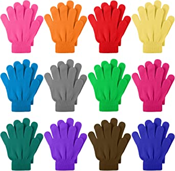 Cooraby 12 Pairs Kid's Winter Magic Gloves Children Stretchy Warm Magic Gloves Boys or Girls Knit Gloves