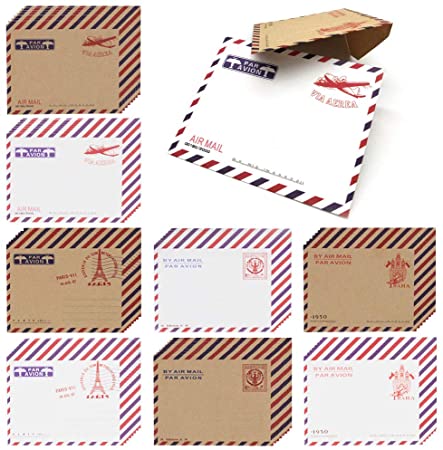 HOSTK 80pcs Mini Kraft Paper Envelopes, Vintage Cute Gift Cards, Invitation Postcards Wedding Birthday Party Notes, Novelty Greeting Cards with 8 Designs