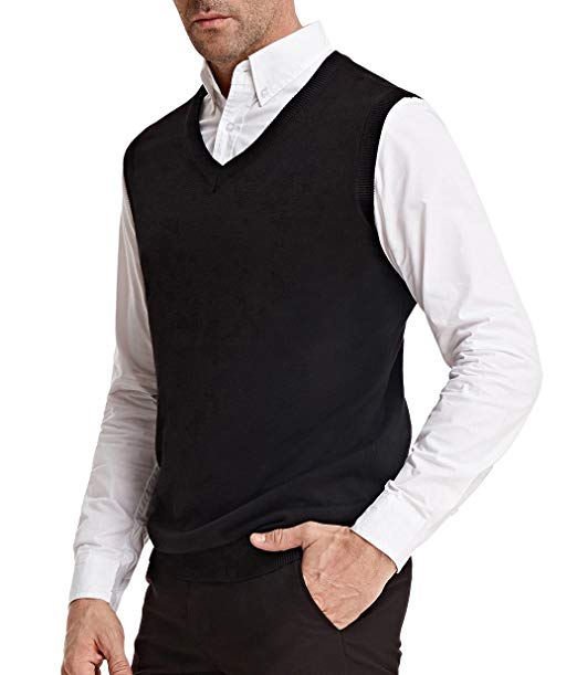 PAUL JONES Men’s V-Neck Knitting Vest Classic Sleeveless Pullover Cardigan Sweater