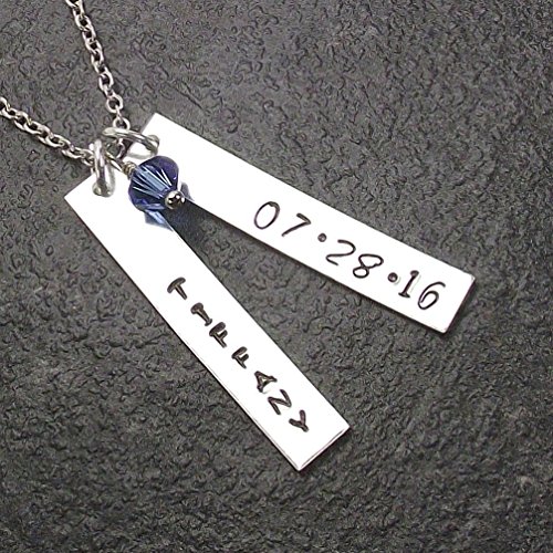 Personalized Rectangle Bar Necklace with Swarovski Elements Birthstone Crystal Customized Vertical Nameplate Jewelry Gift