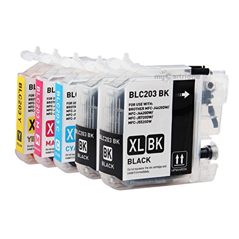 myCartridge 5 Pack Compatible LC-203 LC-203XL High Yield ink Cartridges LC203BK LC203C LC203M LC203Y (2 Black, 1 Cyan, 1 Magenta, 1 Yellow) for use in Brother MFC-J680DW MFC-J880DW Printer