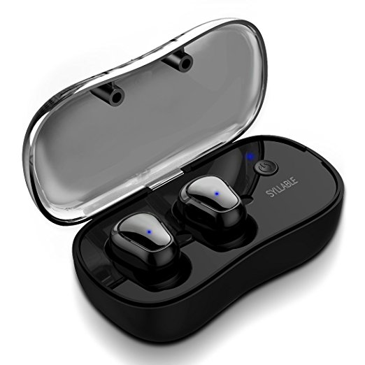 Wireless Bluetooth Headphones,Syllable True Cordless Sports Cellphone Bluetooth Wireless Earbuds With Microphone and Smart Charging Box Dock For Android Iphone-Black (D900P)