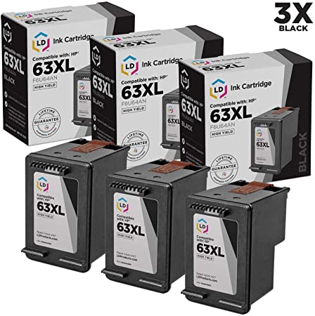 LD Remanufactured Ink Cartridge Replacement for HP 63XL F6U64AN High Yield (Black, 3-Pack)