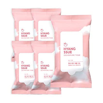 Hyangssue Showerless Deodorant Body Wipes | Sweet Peach scent | Gym & Travel Wipes for Easy Cleansing | Aloe vera-based ingredients | Silky but Strong texture, 10 count (Pack of 5)