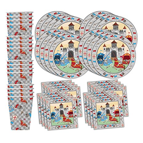 Medieval Knight Castle Birthday Party Supplies Set Plates Napkins Cups Tableware Kit for 16