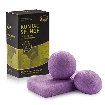 Kaiercat Konjac Facial & Body Sponge 100% Natural, Gentle Exfoliating, Deep Cleansing, for Sensitive, Oily & Acne Prone Skin (Lavender)