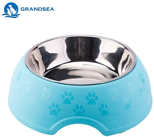 GRANDSEA Stainless Steel Dog Bowl for Food and Water, PP Pet Food Feeding Dishes-Dual Use Bowl for Big and Medium Cats and Dogs, Non Skid and Non Spill Pet Feeder