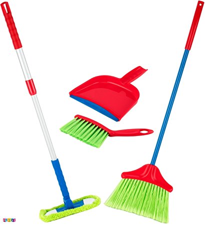 Kids Cleaning Set 4 Piece - Toy Cleaning Set Includes Broom, Mop, Brush, Dust Pan, - Toy Kitchen Toddler Cleaning Set Is A Great Toy Gift For Boys & Girls - Original - By Play22