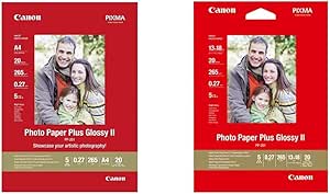 Canon Original PP-201A4 Bubblejet Media Photo Paper A4 20SH 2311B019 & Photo Paper Plus Glossy 13 x 18 cm (Pack of 20) 2311B018