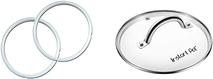 Genuine Instant Pot Sealing Ring 2 Pack Clear 5 or 6 Quart & Instant Pot Tempered Glass Lid, 9 in. (23 cm), 6 Quart, Clear