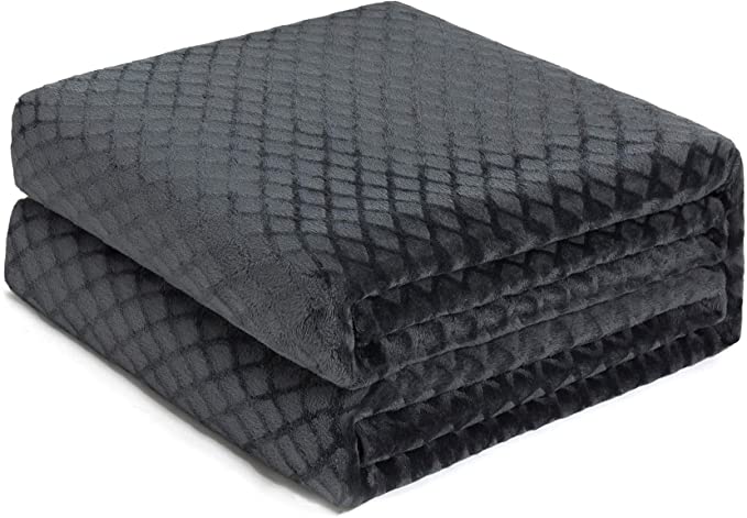 GONAAP Diamond Check Embossed Flannel Luxury Super Soft Fleece Cozy Throw Blanket Onyx 106" 90"