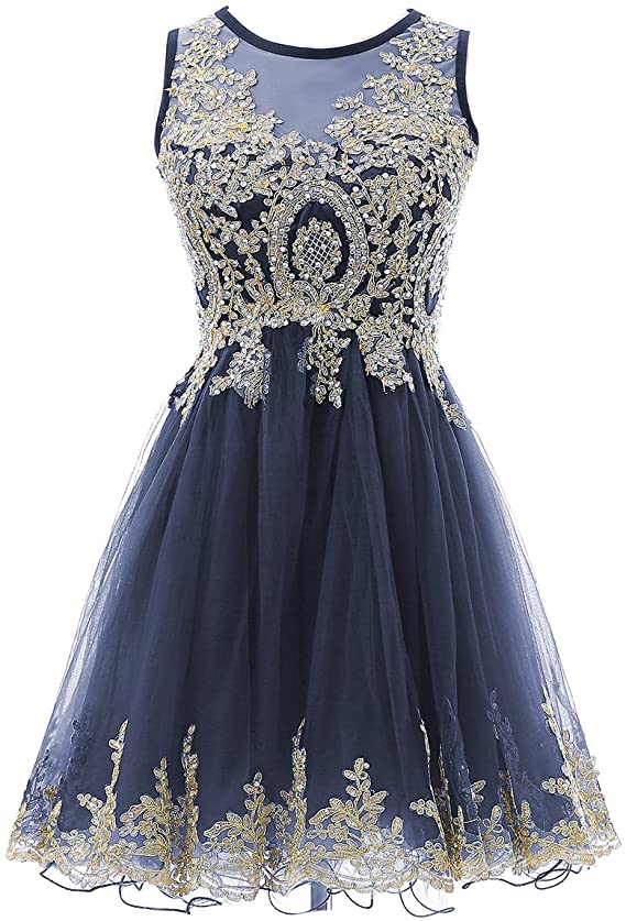 HEIMO Gold Lace Beaded Homecoming Dresses Short Sequined Appliques Cocktail Prom Gowns H130