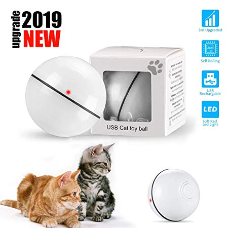 【New Version】Smart Interactive Pet Toy Ball , USB Rechargeable 360 Degree Self Rotating Ball Build-in Spinning Led Light Pet Toy Training Cat's Capture Instinct Best Gift for Cat