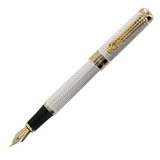 Jinhao Golden Dragon Red Crystal Eyes Fountain Pen with Push in Style Ink Converter
