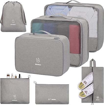 Mossio 7 Set Travel Packing Cubes - Various Size Luggage Organizers with Toiletry Bag, Laundry Bag & Shoe Bag