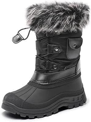 DREAM PAIRS Boys Girls Snow Boots Waterproof Outdoor Warm Cozy Anti-Slip Mid Calf Faux Fur Lining Insulated Winter Shoes for Little/Big Kids