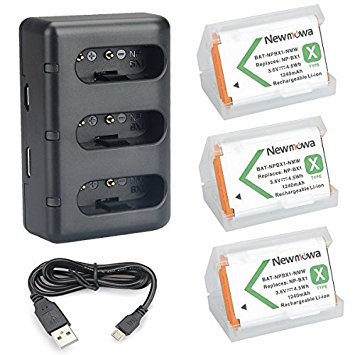 NP-BX1 Newmowa Battery (3-Pack) and 3-Channel USB Charger set for Sony NP-BX1, NP-BX1/M8 and Sony Cyber-shot DSC-RX100, DSC-RX100 II, DSC-RX100M II, DSC-RX100 III, DSC-RX100 V, DSC-RX100 IV, HDR-CX405