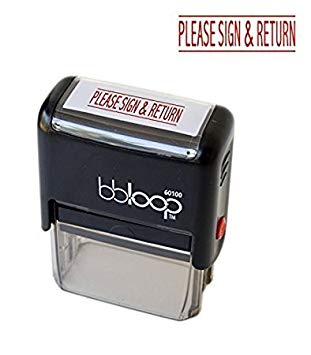 BBloop "PLEASE SIGN AND RETURN" Self-Inking Stamp. Rectangular. Laser Engraved. RED