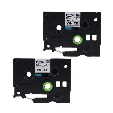 Anycolor Compatible Laminated Label Tape TZe-231 TZe231 TZe 231 TZ231 1 2 inch Black on White for Brother P-touch Label Makers (0.47" x 26.2' 12mm x 8m Pack of 2)