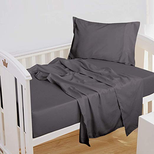 NTBAY 3-Piece Toddler Sheet Set, Microfiber Fitted Sheet, Flat Sheet and Envelope Pillowcase, Crib Sheets Set, Toddler Bed Set, Baby Bedding Sheet & Pillowcase Sets, Dark Grey