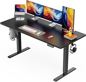 ErGear Electric Standing Desk, 55 x 28 inch Height Adjustable Sit Stand Up Desk, Computer Home Office Desk with 4 Memory Height Buttons, Two Pieces Desktop, Black, EGESD110B