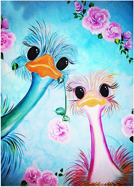 Alloyseed Ostrich Diamond Painting 5D DIY Full Round Drill Mosaic Animal Rhinestone Picture Kits Wall Decor Handmade Craft Gift Home Decor 30x40cm/11.81x15.75in