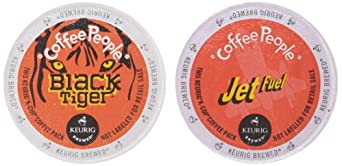 Coffee People DARK Roast Variety Sampler JET FUEL & BLACK TIGER Extra Bold 48 K-Cups for Keurig Brewers