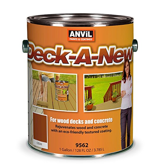 Anvil Deck-A-New Resurfacer Paint, Restores Wood Decks, Porches, Concrete Patios & Pool Decks, Premium Textured, 5 Slip Resistant Colors Available - Cedar, 1 Gallon (Pack of 2)