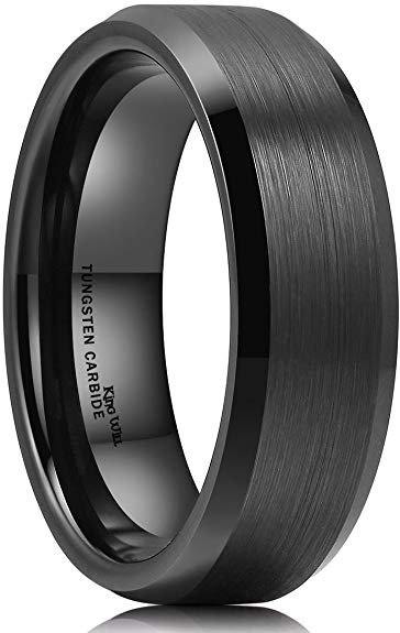 King Will Basic 6mm 7mm 8mm 9mm 10mm Men Wedding Black Tungsten Ring Matte Finish Beveled Polished Edge Comfort Fit